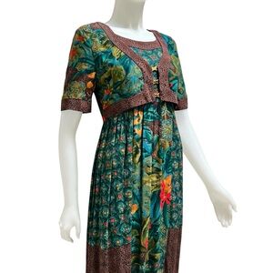 Vintage Carole Little Green Maxi Dress Patchwork Floral Boho Resortwear 90's Y2K
